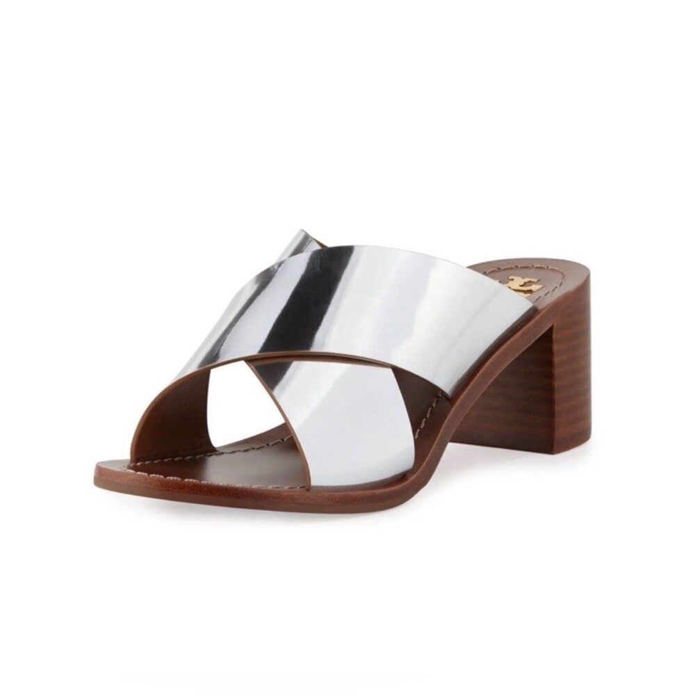 Tory Burch Montrose Criss Cross Metallic Heeled Sandals